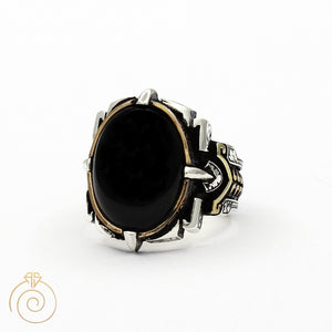 Onyx Tribal Symbol Silver Men’s Ring