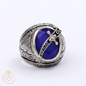 Dagger Sapphire Silver Men's Ring