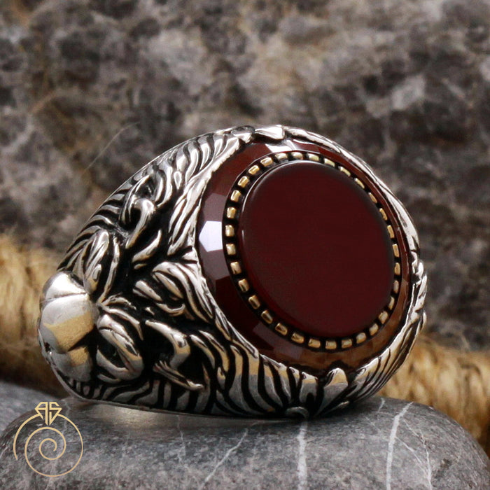 Lion Agate Silver Men's Ring