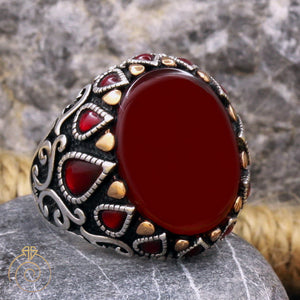 agate-red-silver-men's-ring