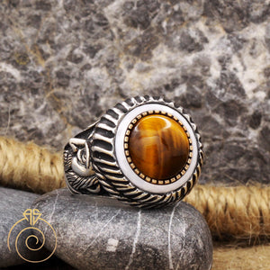 Tiger Eye Stone Emperor Face Ring