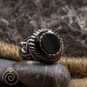 Onyx Stone Emperor Face Ring