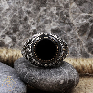 black-quartz-silver-men's-ring