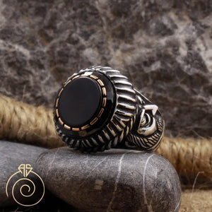 Onyx Stone Emperor Face Ring