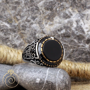 black-quartz-silver-men's-ring