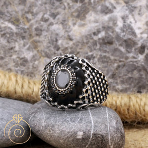 black-quartz-silver-men's-ring