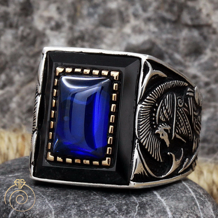 Warrior Symbol Sapphire Men's Ring