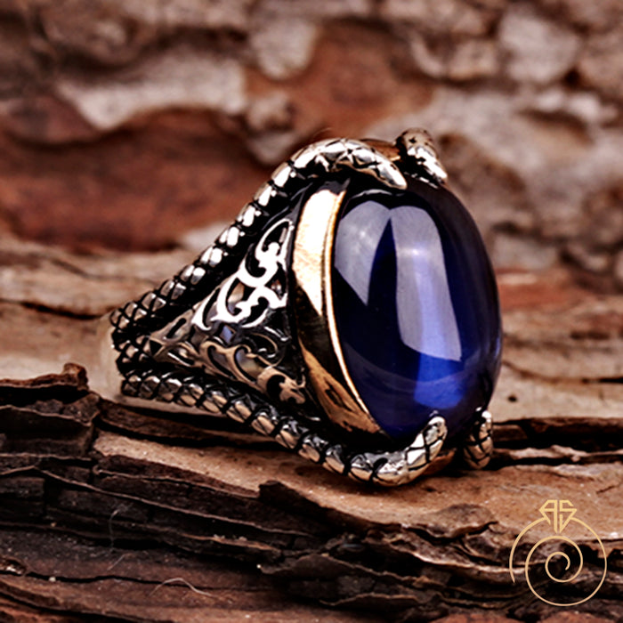 Sapphire Serpent Silver Men’s Ring