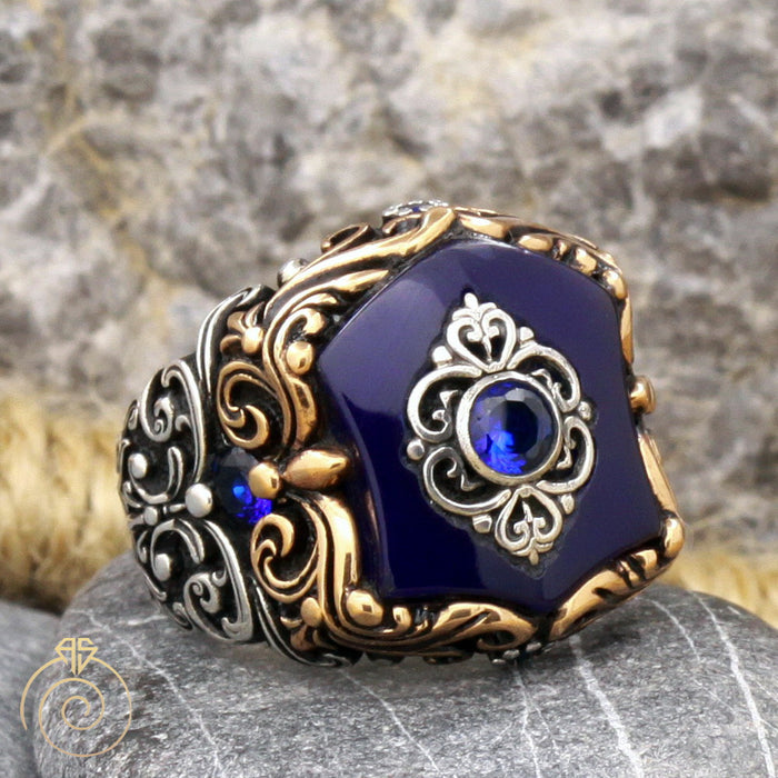 Shield Sapphire Silver Men’s Ring