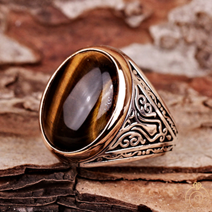 Tiger Eye Silver Men’s Ring