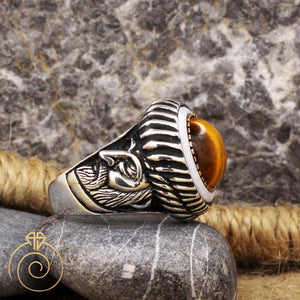 Tiger Eye Stone Emperor Face Ring