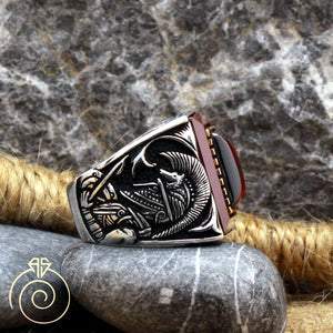 Warrior Symbol Ruby Mens Ring