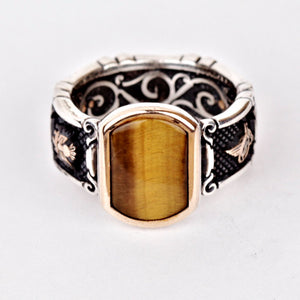 Tiger Eye Silver Men's Ring