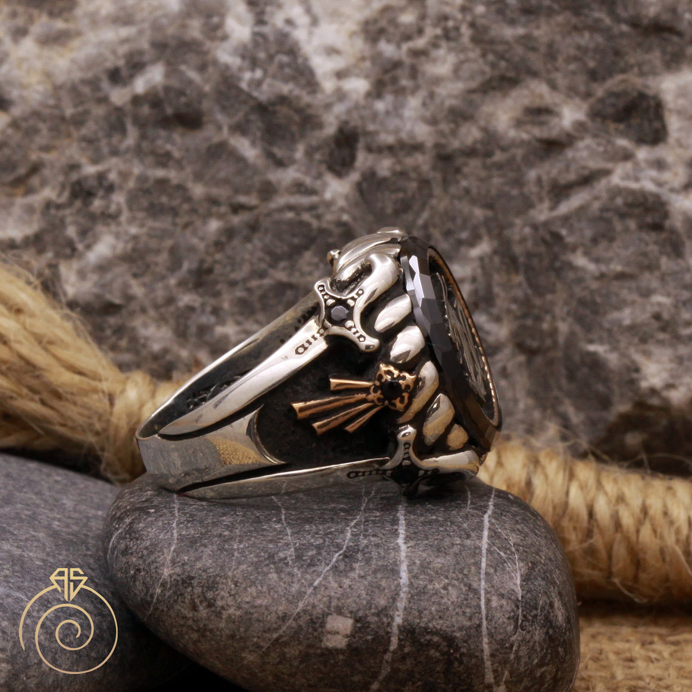 Silver Men 'S Ring (Zulfiqar Ali) Written Hz. Sword of Ali Motif Silver .