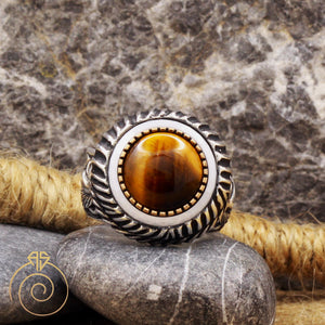 Tiger Eye Stone Emperor Face Ring