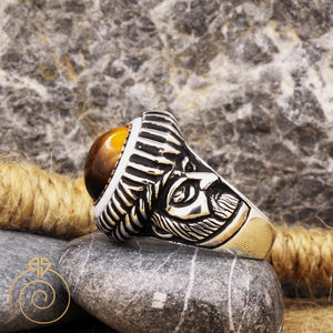 Tiger Eye Stone Emperor Face Ring