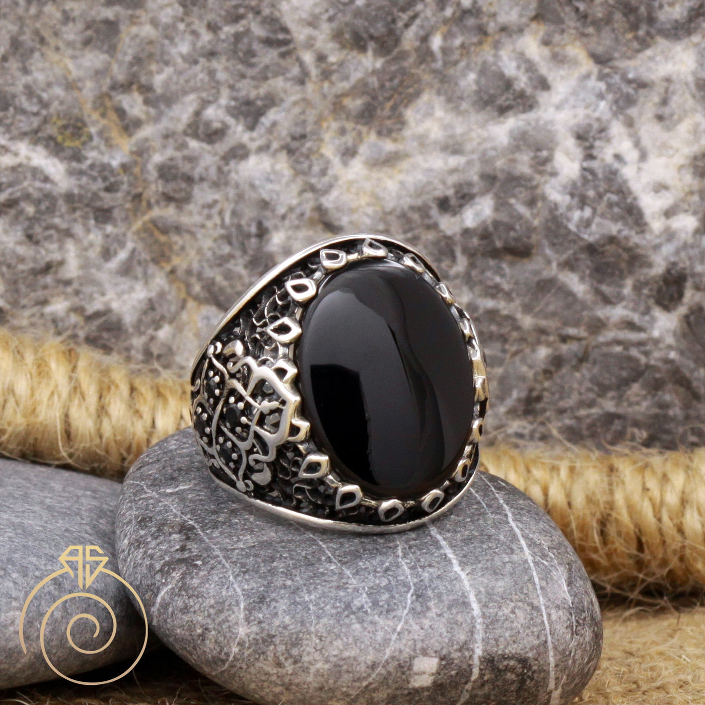Onyx Black 925 Silver Men Ring Unique Stylish Antique Gypsy