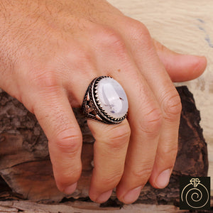 Agate Silver Men's Ring