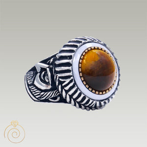 Tiger Eye Stone Emperor Face Ring