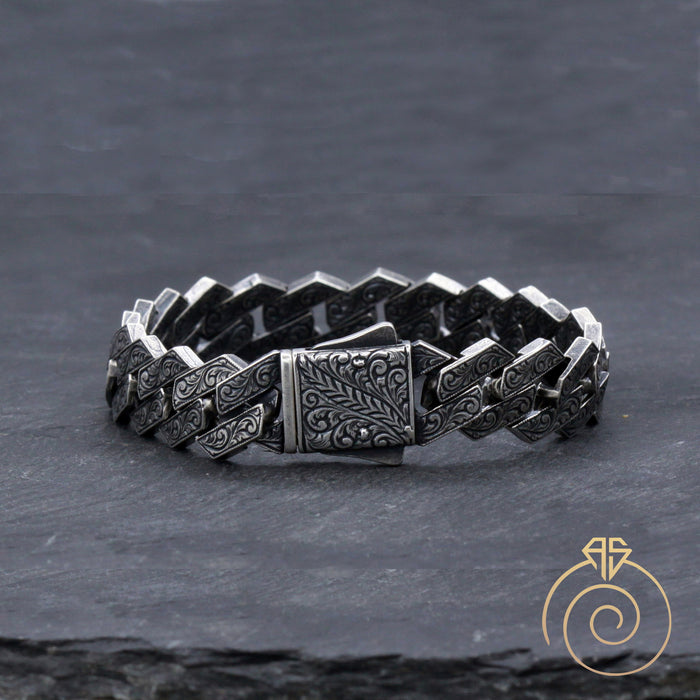 Finished Sterling Silver Men's Cuban Curb Bracelet with Black Rutheniu |  Ross Metals