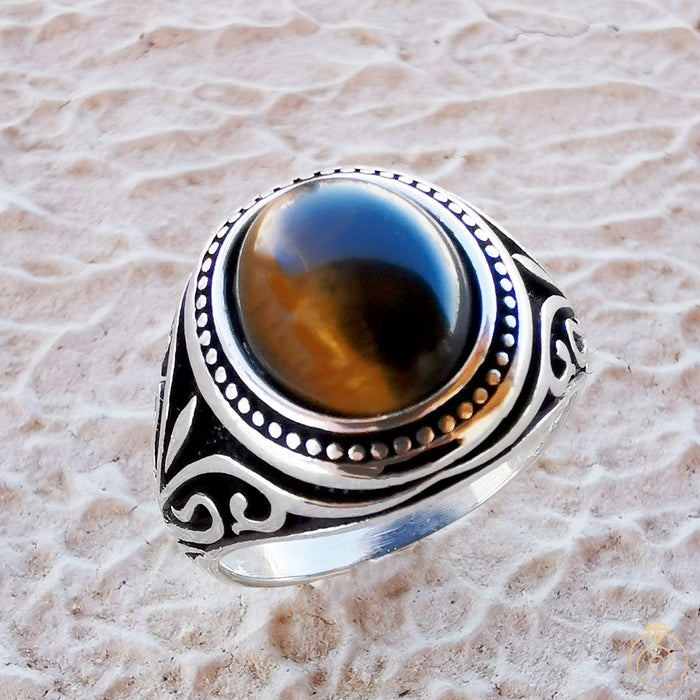 Tiger Eye Silver Men’s Ring