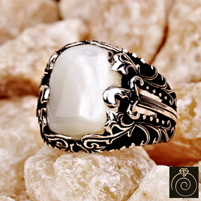 Mother Of Pearl Silver Men's Ring