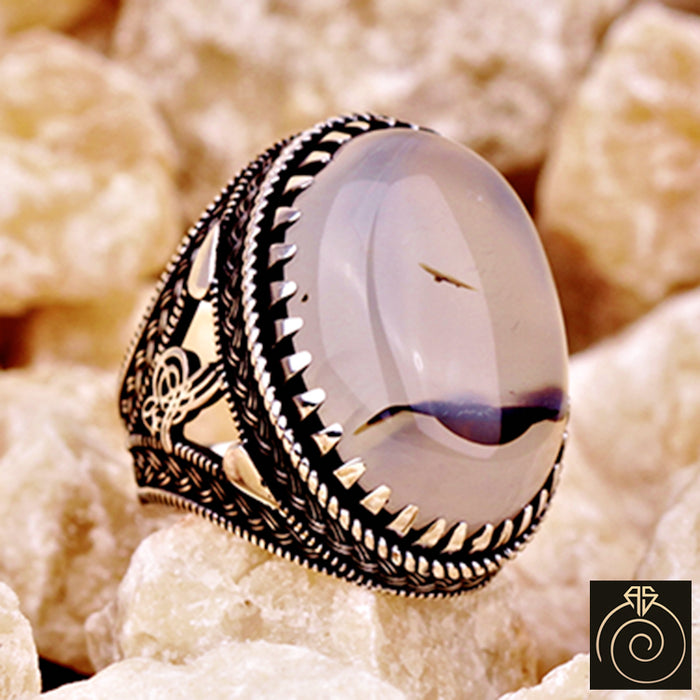 Agate Silver Men's Ring