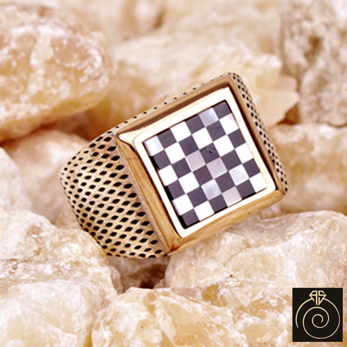 Pearl-Onyx Silver Men's Ring