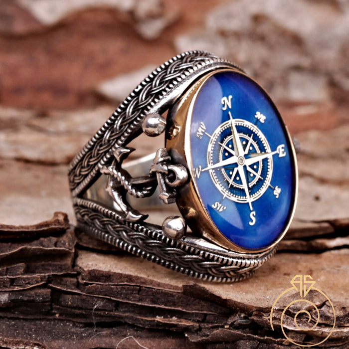 Sailor Anchor Compass Customized Men’s Ring