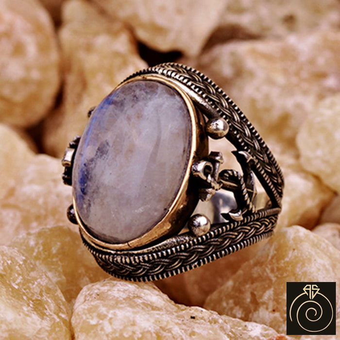 Moon Stone Silver Men's Ring