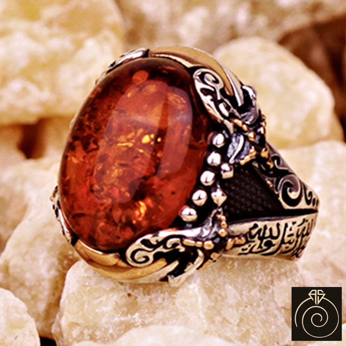 Amber Silver Men's Ring