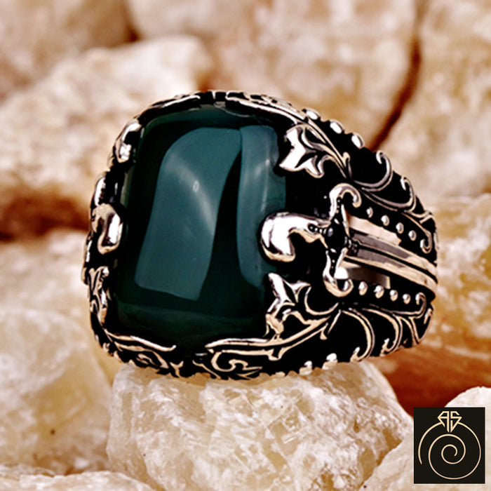 Agate Silver Men's Ring