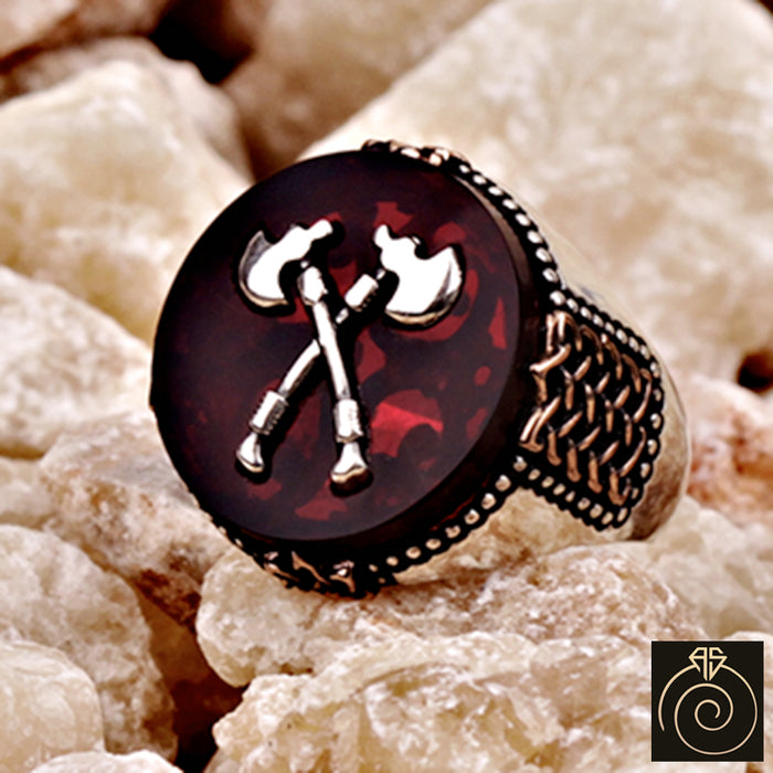 Agate Silver Men's Ring