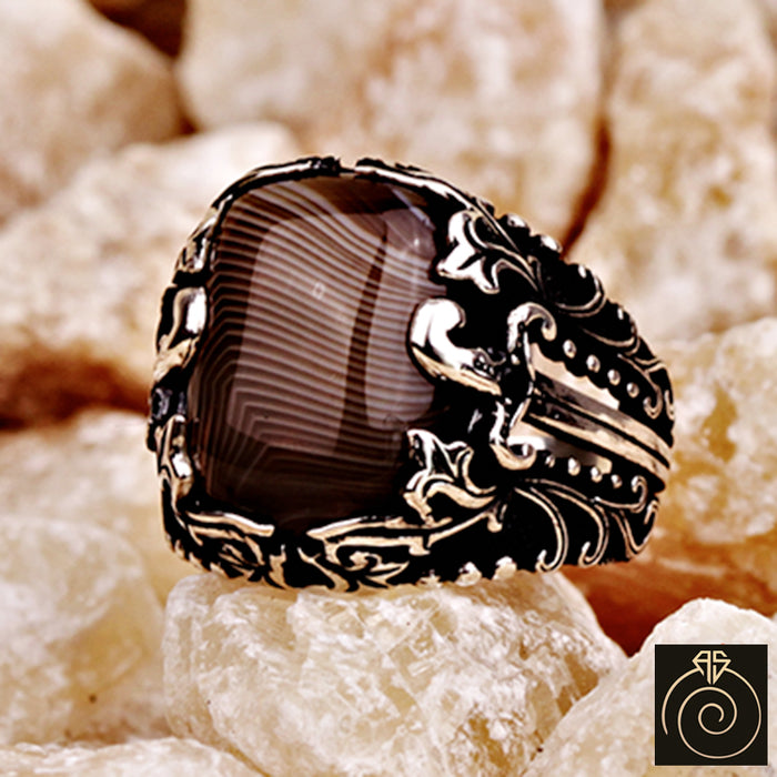 Agate Silver Men's Ring