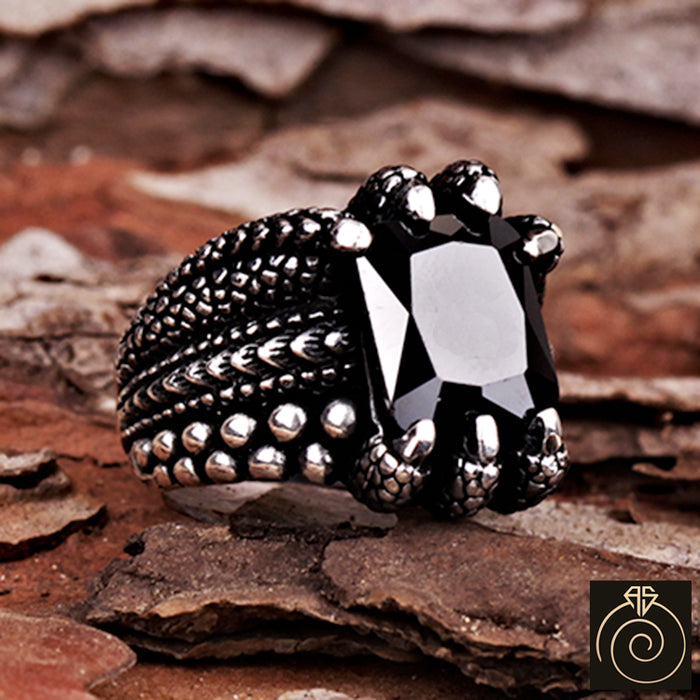 Black Quartz Silver Men's Ring