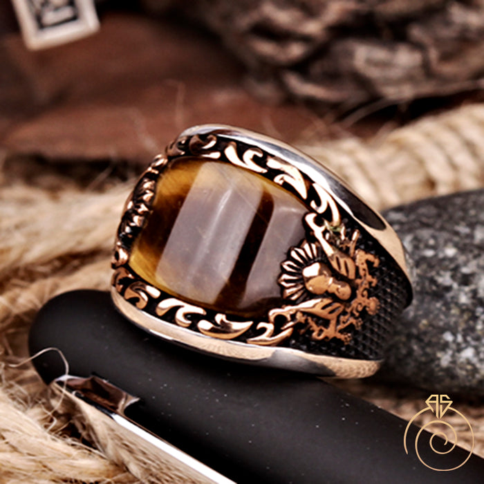 Tiger Eye Silver Men’s Ring