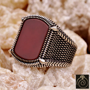 Agate Silver Men's Ring