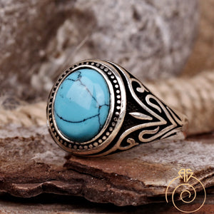 Turquoise Gemstone Engraved Men’s Ring