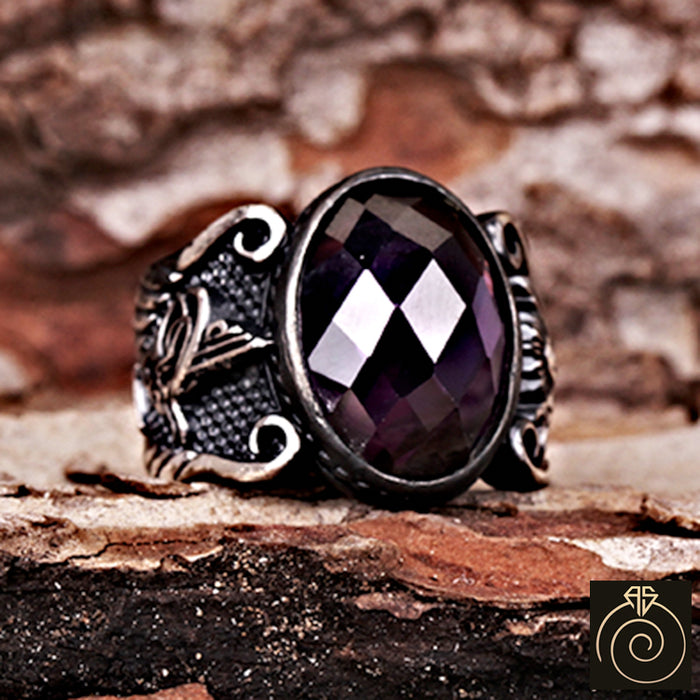 Black Quartz Silver Men's Ring