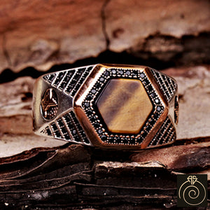 Tiger Eye Silver Men's Ring