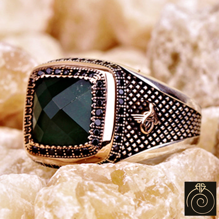 Emerald Silver Men's Ring