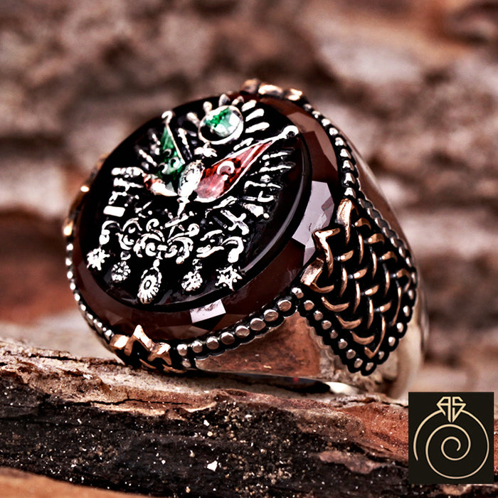 Agate Silver Men's Ring