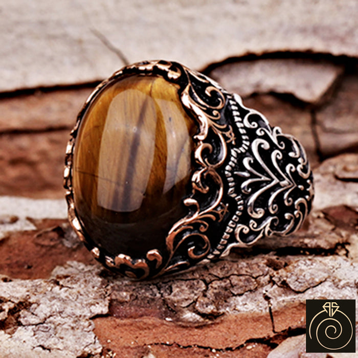 Tiger Eye Silver Men's Ring