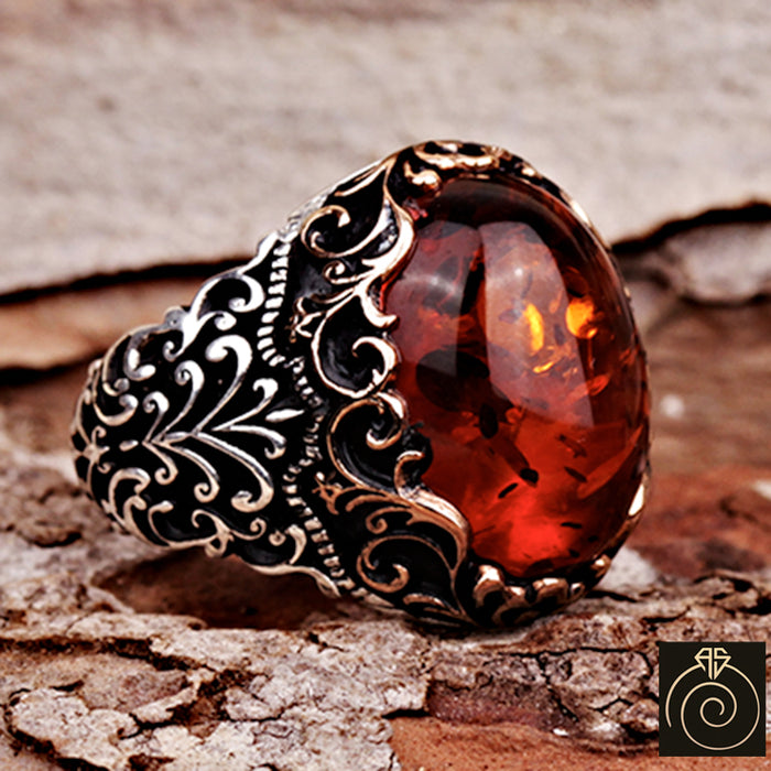 Amber Silver Men's Ring