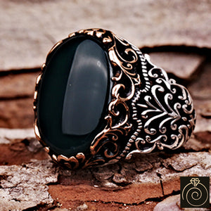 Agate Silver Men's Ring