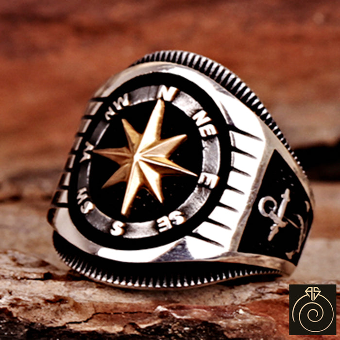 Compass Silver Men's Ring