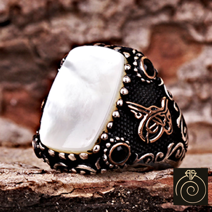 Mother of Pearl Silver Men's Ring