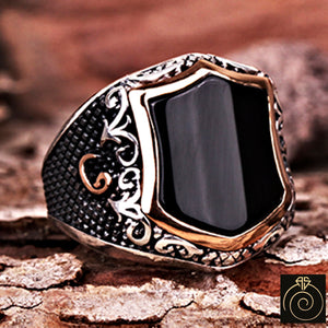 Onyx Silver Men's Shield Ring