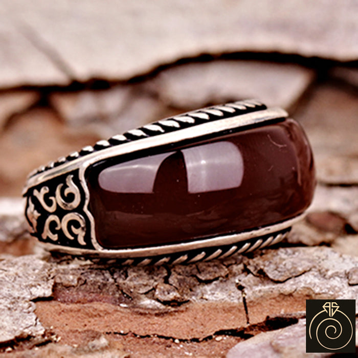 Agate Silver Men's Ring