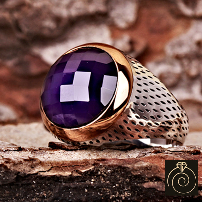 Amethyst Silver Men's Ring